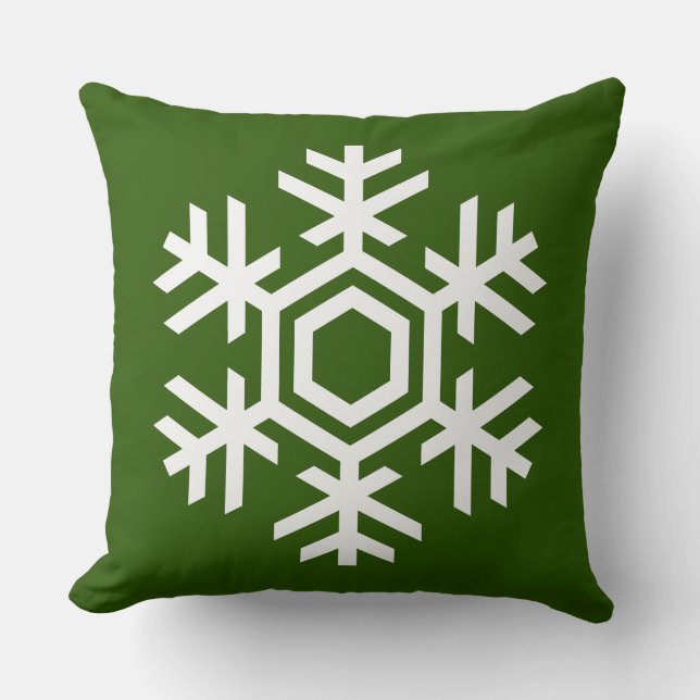 Almofada Verde-Natal clássico com floco de neve branco eleg (Frente)