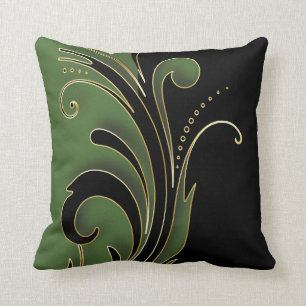 Almofada Verde-oliva com padrão-Design preto