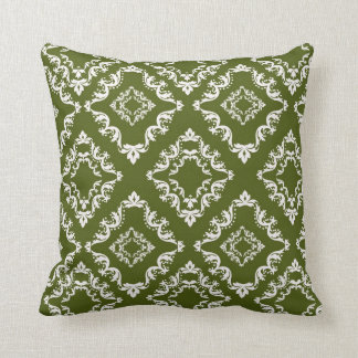 Almofada verde oliva escuro e damasco de diamante branco