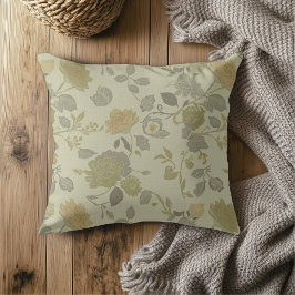 Almofada Verde Salvia Oliva Dourado Cinza Floral Moderna Ca