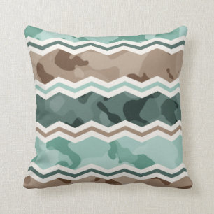 Almofada Verde-Teal, Robins Azul-Ovo e Chevron-Castanho-Cam