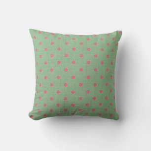 Almofada Verde Vintage com Padrão de Bolinhas Rosa
