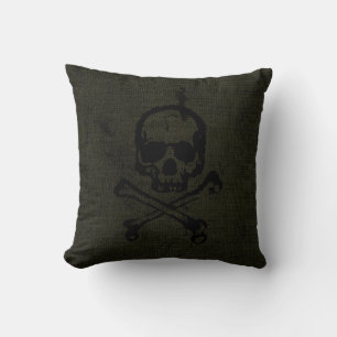 Almofada Verde Vintage Grunge Caveira Ossos Cruzados Hallow