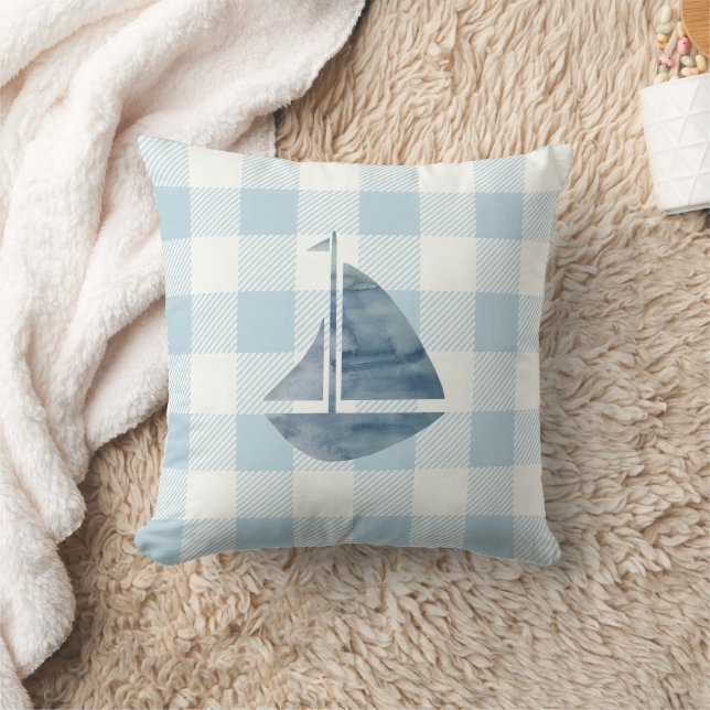 Almofada Verificação de Gingham Azul Náutico (Cobertor)
