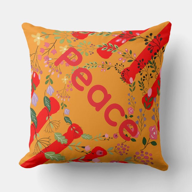 Almofada Vermelha Laranja Floral Paz (Frente)