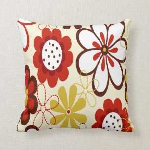 Almofada Vermelho, amarelo e Brown floresce o travesseiro