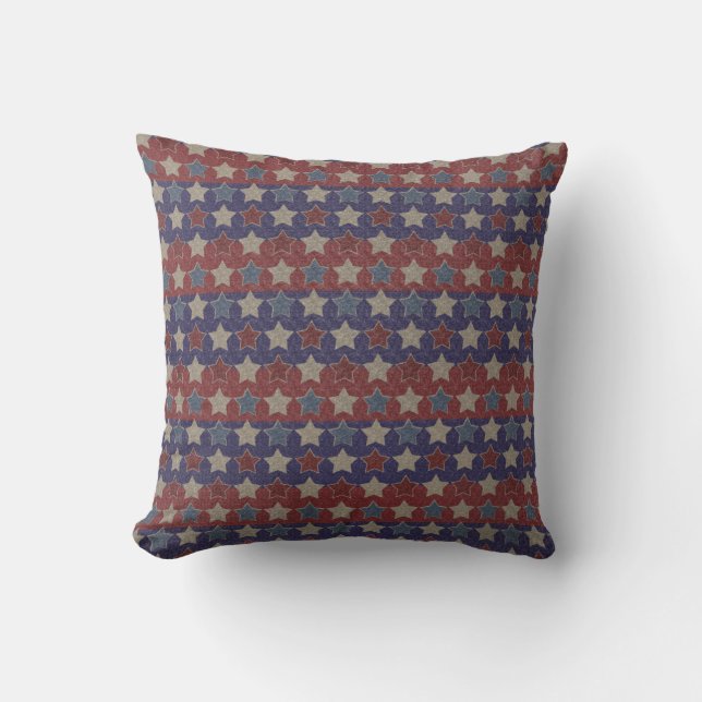 Almofada Vermelho Branco Azul Estrelas Vintage (Frente)