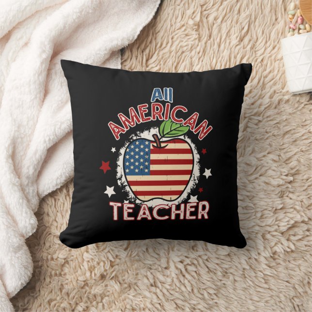 Almofada Vermelho Branco Azul Professora Americana Maçã (Cobertor)