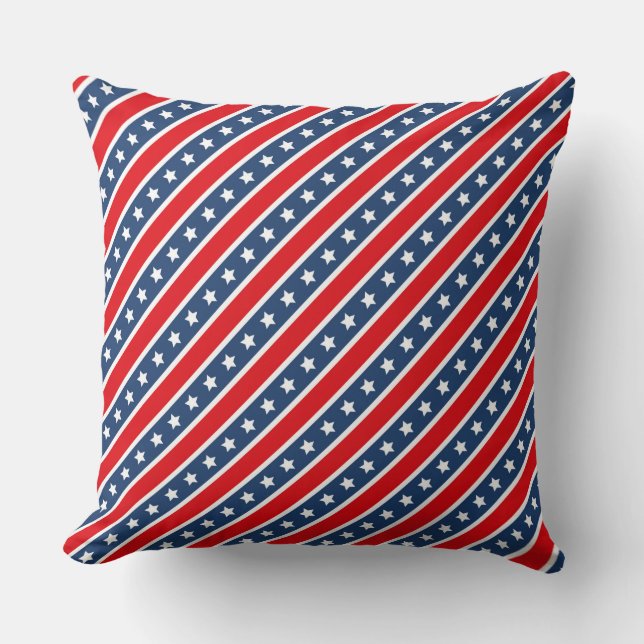 Almofada Vermelho, Branco e Azul Patriótico EUA Estrelas e  (Frente)