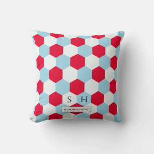 Almofada Vermelho, branco e monograma dos hexágonos dos