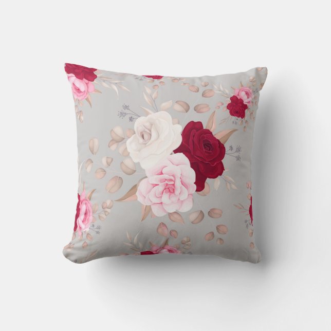 Almofada vermelho-chic,floral rosa (Frente)