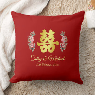 Almofada Vermelho Chinês dupla felicidade floral