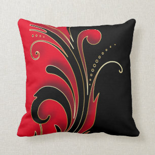 Almofada Vermelho com teste padrão florido preto do design
