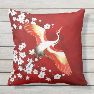 Almofada Vermelho de Flor Branca de Crane Japonesa