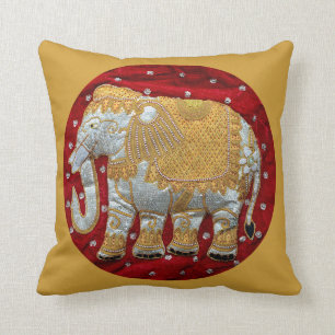 Almofada Vermelho Embellished e ouro do elefante indiano