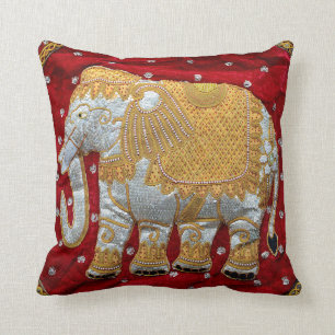 Almofada Vermelho Embellished e ouro do elefante indiano
