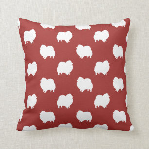 Almofada Vermelho Padrão de Silhouettes Pomeranianos