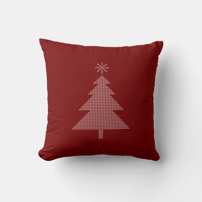 Almofada Vermelho pontilhado moderno da árvore de Natal | (Frente)
