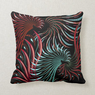 Almofada Vermelho, turquesa e asas abstratas do preto