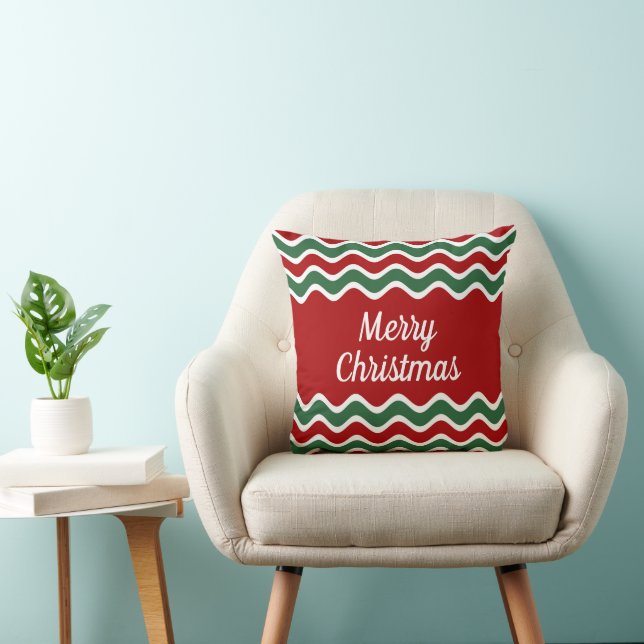 Almofada Vermelho Verde Branco Onda Listras Feliz Natal (Cadeira)