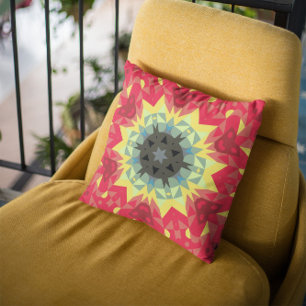 Almofada Vermelhos e Amarelos da Flor Mandala Retroativa