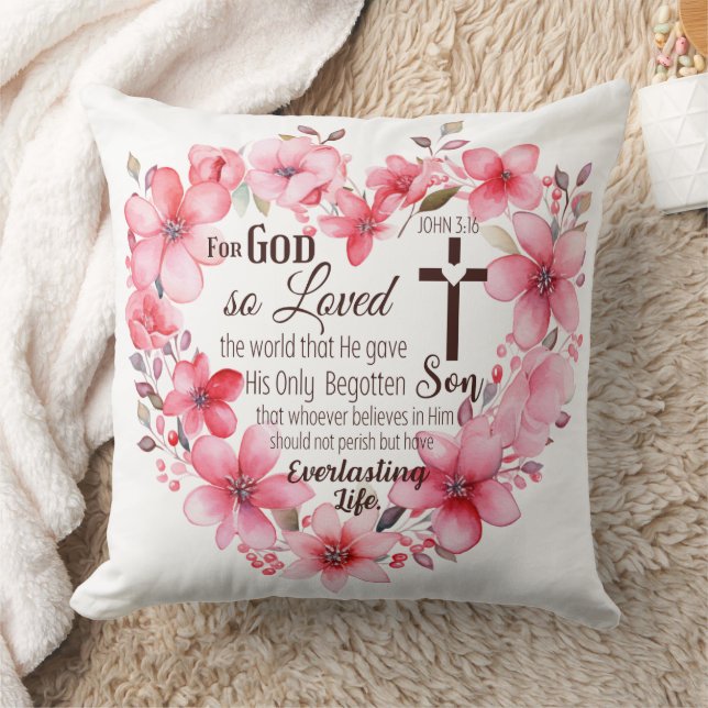 Almofada Versículo Bíblico Floral Coração João 3:16 (Cobertor)
