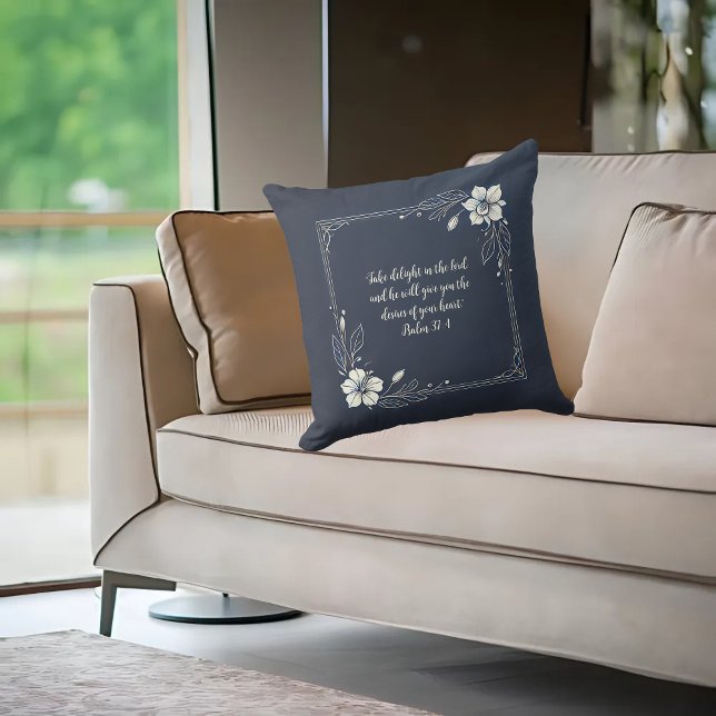 Almofada Versículo da Bíblia Personalizável Branco Floral e (Criador carregado)