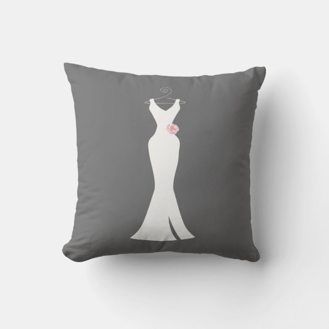 Almofada Vestido Branco Elegante em Cinza - Design Simples  (Frente)