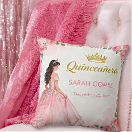 Almofada Vestido de Princesa Rosa Tiara Dourada Quinceañera