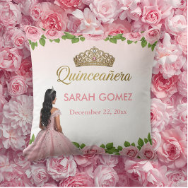Almofada Vestido de Princesa Rosa Tiara Dourada Quinceañera