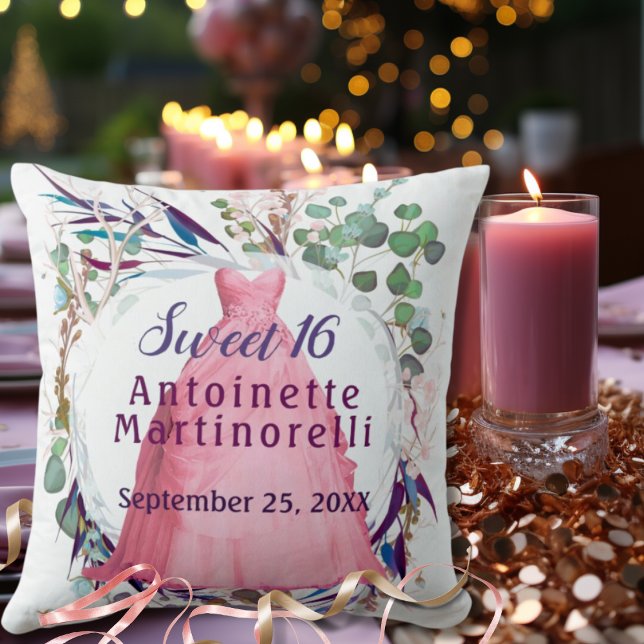 Almofada Vestido Formal Rosa Bonito, doce 16 (Criador carregado)