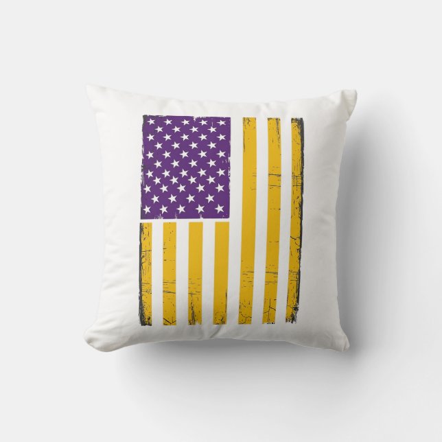 Almofada Vetor de bandeira americana roxa e dourada desgast (Frente)