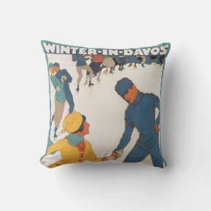 Almofada Viagens Antigas, Art Déco, Inverno Davos Suíça