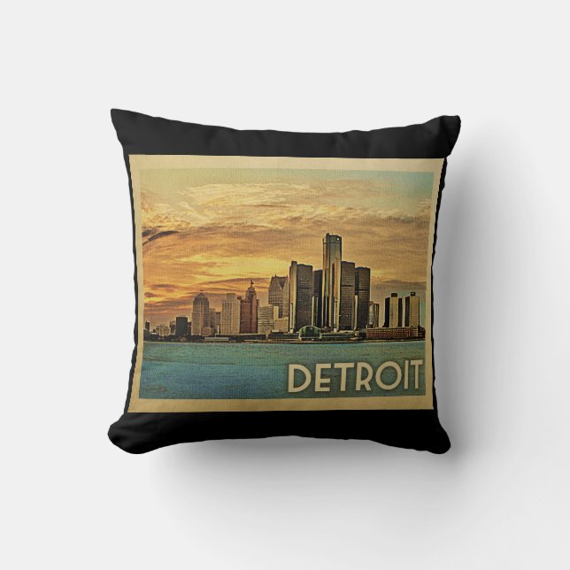 Almofada Viagens vintage de Detroit Michigan (Frente)