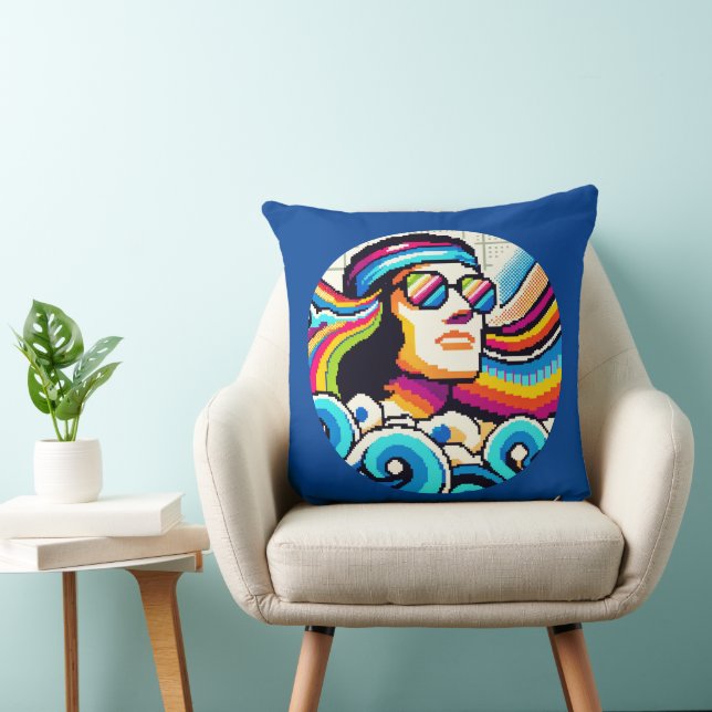 Almofada Vibes Retroativas - Arte em Píxeis Groovy dos anos (Cadeira)