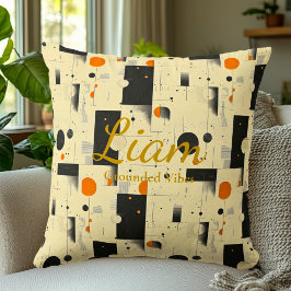 Almofada Víblias em terra - Preto, Laranja e Garrafas Geomé