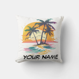 Almofada Víblias Tropicais Sunset - Palm Trees & Beach Desi