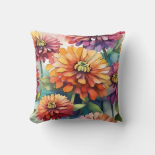 Almofada Vibração Zinnia Blooms Abstrato Watercolor