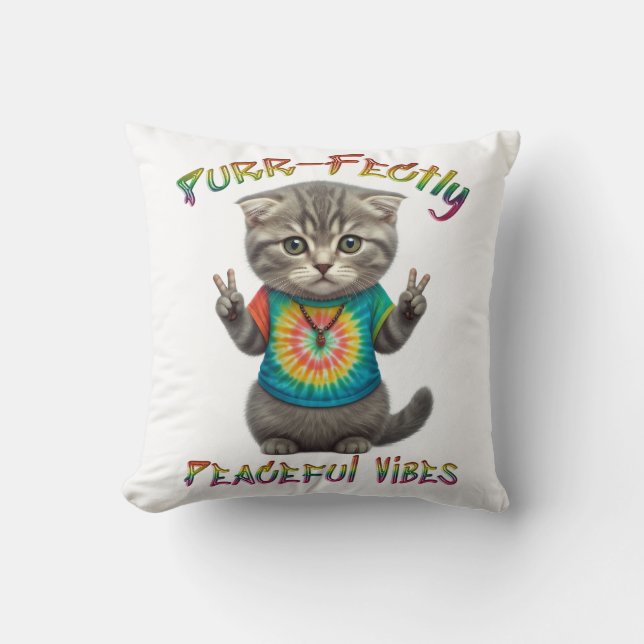 Almofada Vibrações Pacíficas de Gatinho Boho Hippie  (Frente)