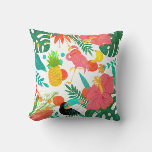 Almofada Vibrações Tropicais Folhas Florais Verão Chic