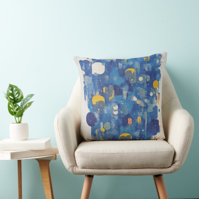 Almofada Vibrant Blue Gold Abstract Geometric Drip (Cadeira)