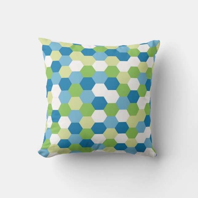 Almofada  “Vibrant Blue & Green Hexagon Mosaic*Throw Pillow (Frente)