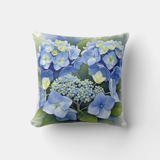 Almofada Vibrant Blue Hydrangea Watercolor  Decorative (Frente)