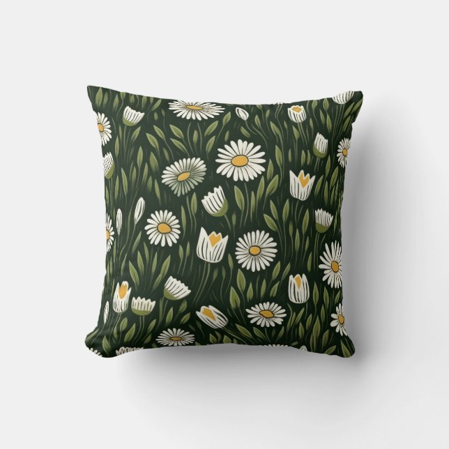 Almofada Vibrant Daisy Pattern with Lush Green Accents (Frente)