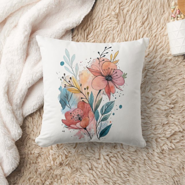 Almofada Vibrant Floral Watercolor Design (Cobertor)