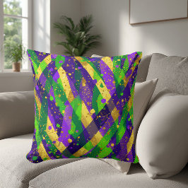 Almofada Vibrant Mardi Gras Purple Green Gold Cool Stripes 