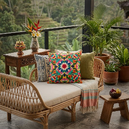 Almofada Vibrant Mexican Folklore Abstract Throw Pillow