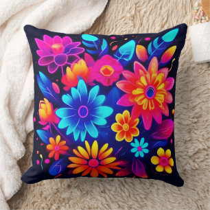 Almofada Vibrant Neon Floral Art