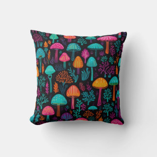 Almofada Vibrant Neon Mushroom Magic: Unique Patterns
