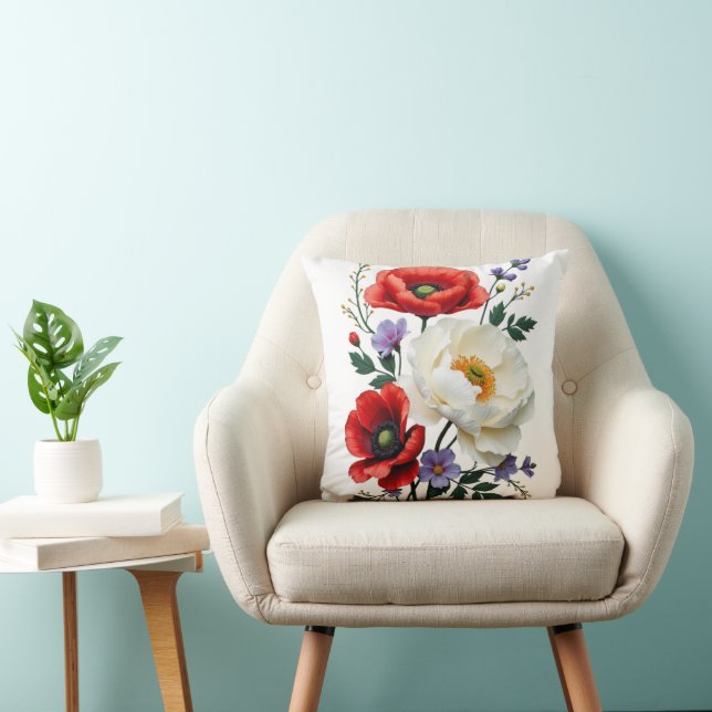 Almofada Vibrant Poppy Bouquet Art  (Cadeira)